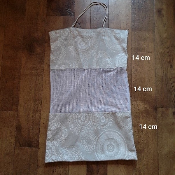 sac à provisions sac filet coton courses rangement boules de laine ,coton mandala beige blanc, filet mesh blanc , sac a main,tirette , 42 cm