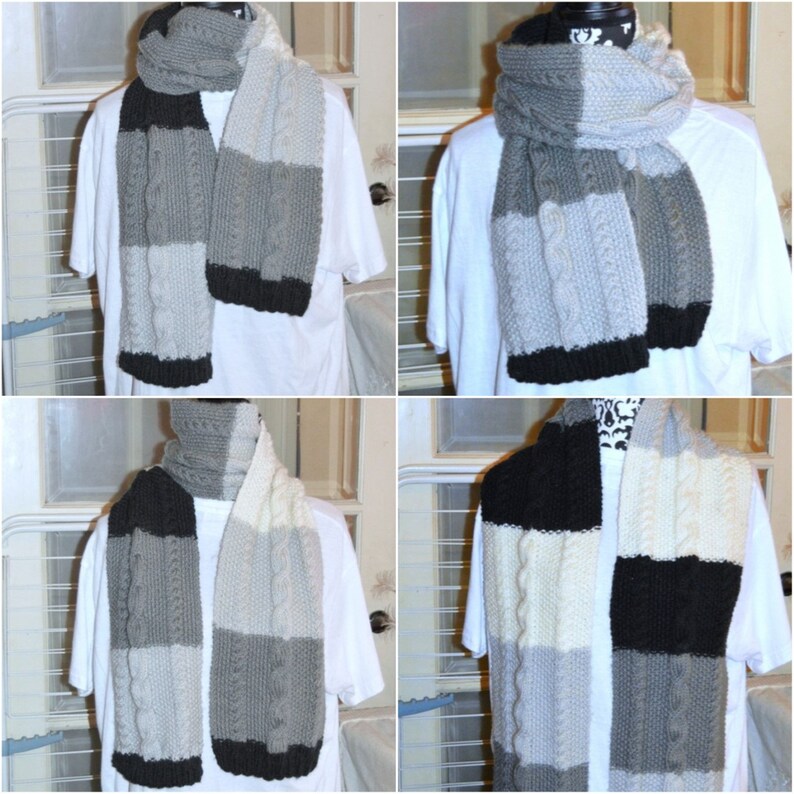 halsduk, halsvärmare, unisex, akryl, ockrabrun 20% ull, svart gråvit 20% ull, stickad, ull bild 10