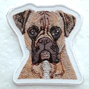 patch thermocollant chien boxer , 7.5 / 6.5 cm , broder , coton blanc