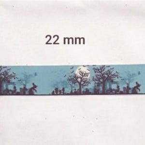 ruban gros grain coton , vert noir halloween , sorcières dans la nuit  , 22 mm , vendu au mètre