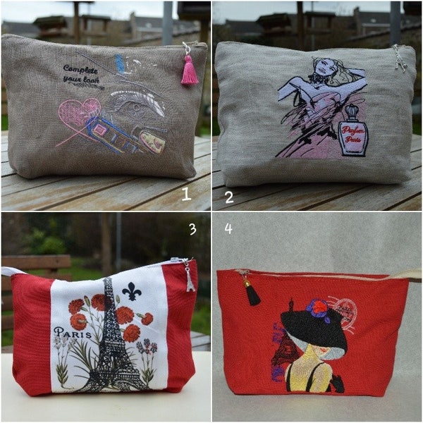 Cotton toilet bag, make up, perfume, makeup, flowers, lady, landscape; lined, zipper, 25/15/5cm