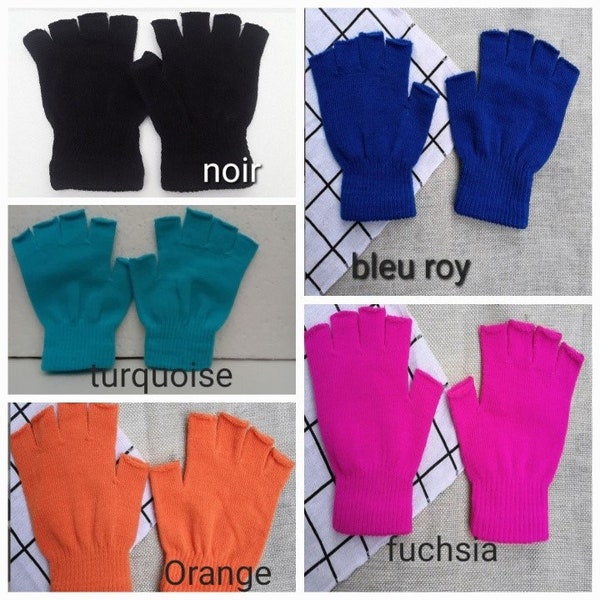 half finger gloves black, orange, blue, orange, fuchsia, wool, knitting, 15 cm,