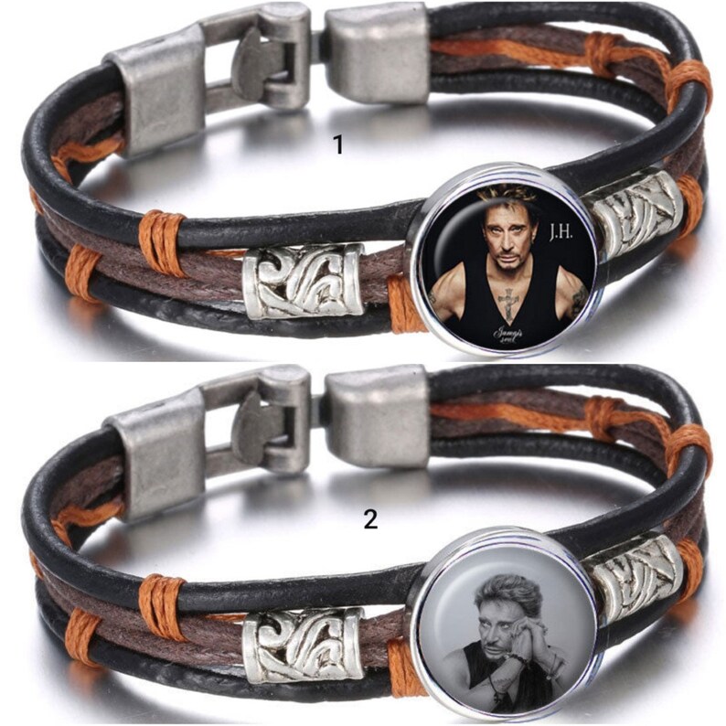 Leather brown bracelet 20 cm johnny hallyday Etsy