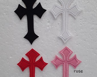 iron-on patch pink, black, red or white felt cross, 9.5/6cm