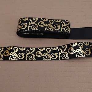 ruban gros grain coton , motif cachemire brillant doré 22 mm