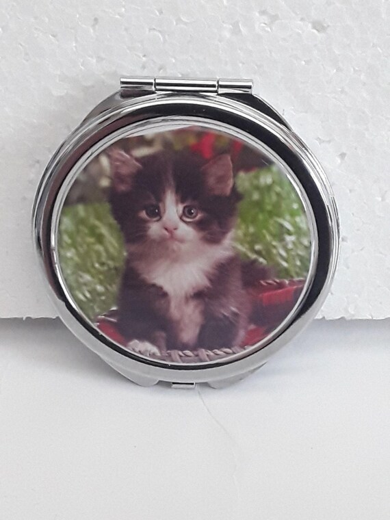 Miroir De Sac à Main AVON Double Face - Motif Chat Adorable, Forme Cœur, Couleur Rose, Neuf