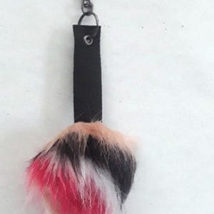 faux fur pompom key ring, carabiner strap, black, luna, multicolor