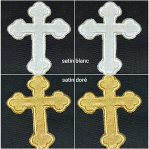 cross thermocollant patch, golden satin, white satin, thermo-adhesive, 6 / 4.5 cm, lot 2 cross