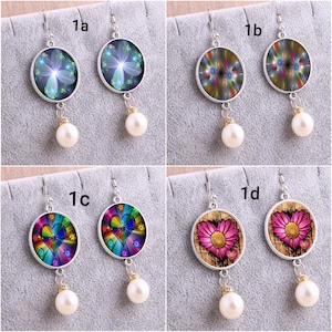 earrings, hooks, fantasy, neon, daisies, hearts, cabochons glasses 25mm
