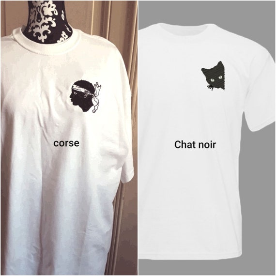 T shirt blanc corse chat noir broderie corse emblème - Etsy France