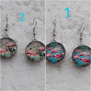 earrings, pink flamingos, 16mm pressure buttons, choice between No. 1 or No. 2