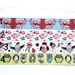 ruban gros grain coton hiboux  chouettes , 22 mm , vendu au mètre