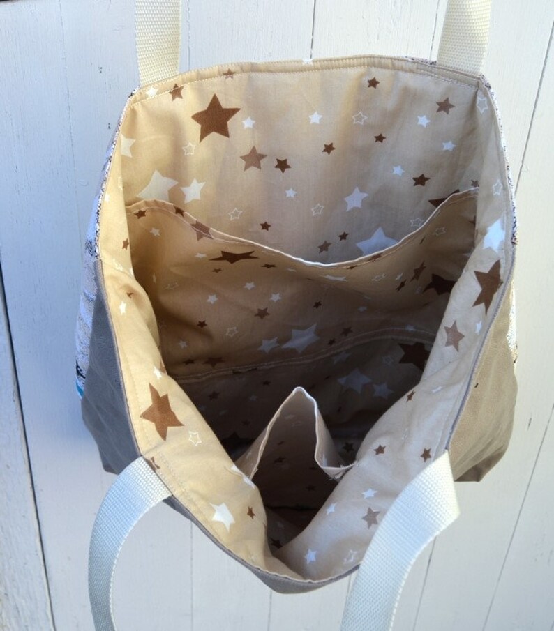 retro shoulder bag holiday combi, cotton bag, lined, 2 pockets, 40 L / 34 H / 7 cm depth image 4