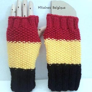 guanti di lana con bandiera francese, bandiera belga, guanti senza dita con apertura per il pollice, scaldapolsi, polsini, 20 cm, lana, lavorati a maglia