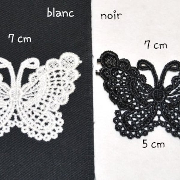 patch applique papillon dentelle noire ou blanche  , a coudre  7 / 5cm