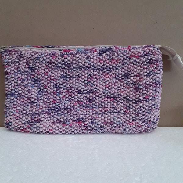 kit, pouch, cotton, mauve, lilac mottled, lined, zipper, 26 / 14 cm