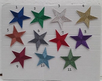 gold stars , gray , metallic colors , patches badges embroidered thermo-adhesive 5.5 cm lot 2 stars 5 points