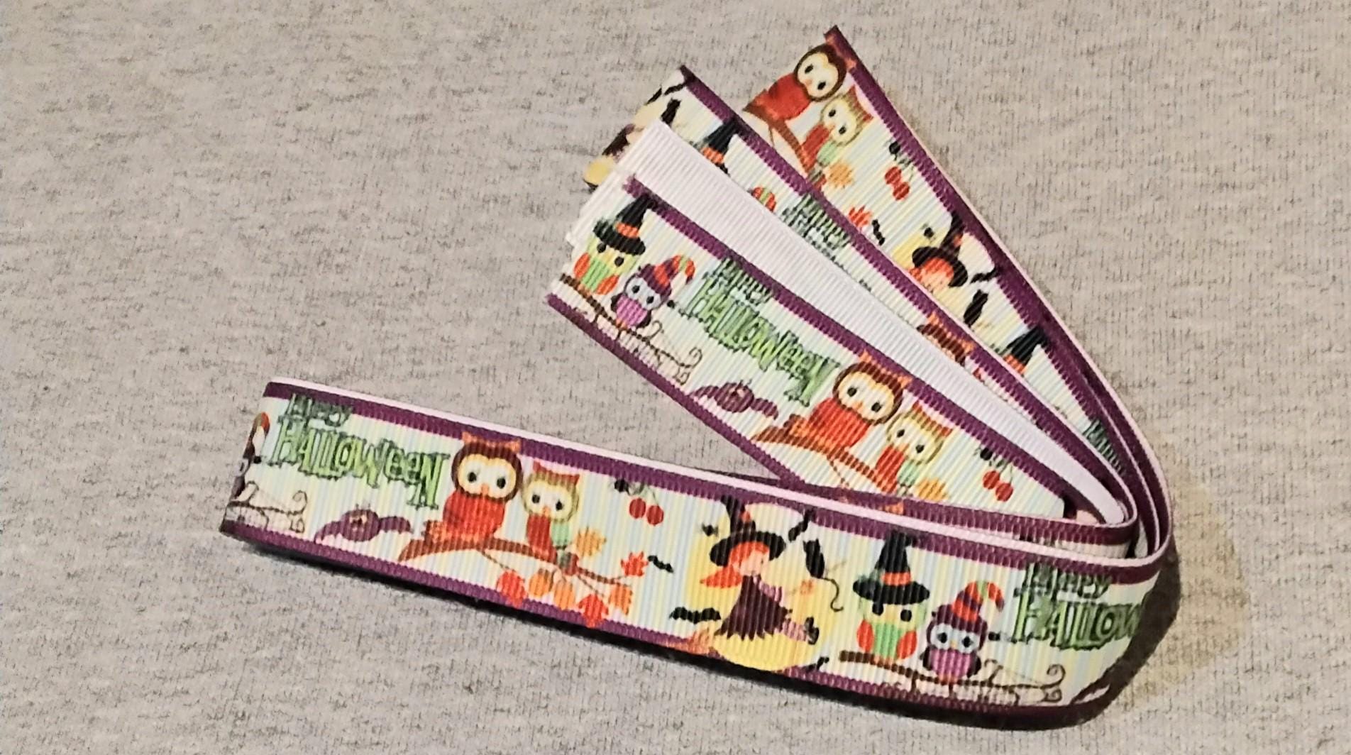 ruban gros grain, coton, hiboux, halloween, 1.90M SUR 22MM