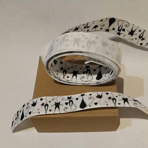 ruban gros grain coton , chats noirs humoristiques , 22mm , vendu au mètre