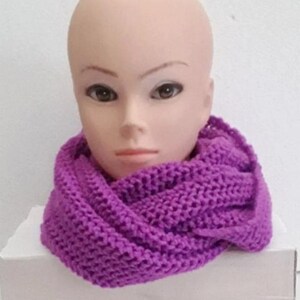 Lilac knitted scarf, stole, double-wrap snood, neck warmer, lilac, 120 cm / 28 cm