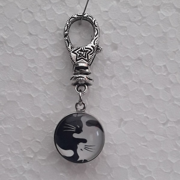 bijoux de sac , porte clés amovible , bouton pression verre chat ying yang