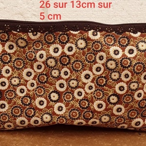 kit, pouch, case, 26/13/5cm, lined, pocket, zipper, brown and beige cotton, mandala