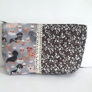cotton dachshund pencil case, cotton, lined, zipper, 25/15/5 cm