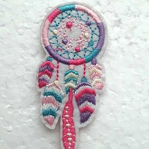 iron-on dreamcatcher patch, colorful feathers, embroidery, 8.5 cm / 3.5 cm