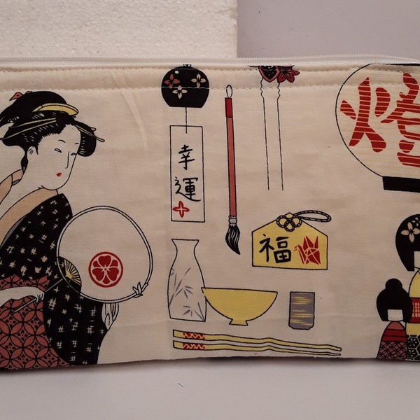 kit, clutch, geisha, Japanese lady, Japan, 26/15cm, lined, large inner pocket, zipper