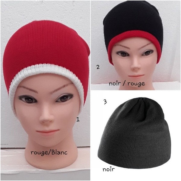 bonnet laine  noir ou rouge , matière épaisse pour la protection du froid , fibre douce et chaude