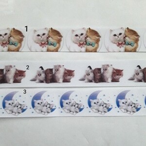 ruban gros grain coton chats , 25 mm , vendu au mètre