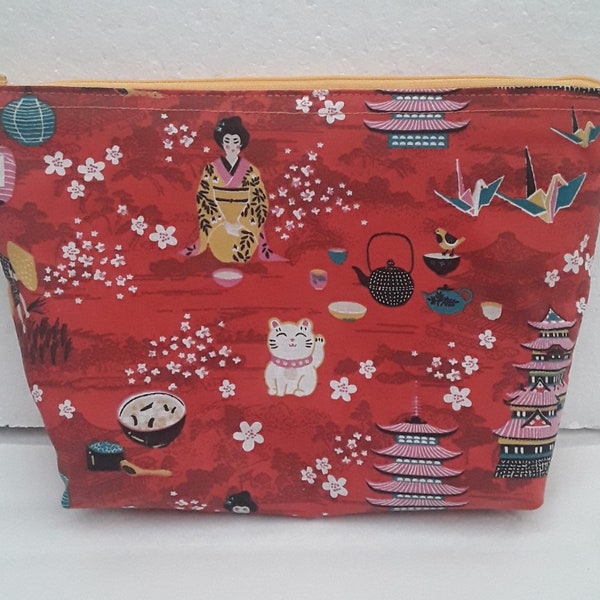 trousse de toilette coton, japon , japonaise , kimono , doublée , tirette , 26/16/5cm