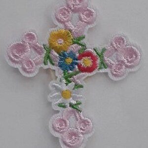 iron-on patch cross in flowers, embroidery, iron-on, 6.5/5.5 cm