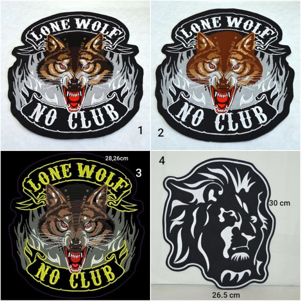 écusson patch coton noir  grand lion , loup , broder , a coudre