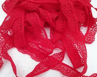 ribbon, lace, red, 15 mm, sold by the meter, light, thin
