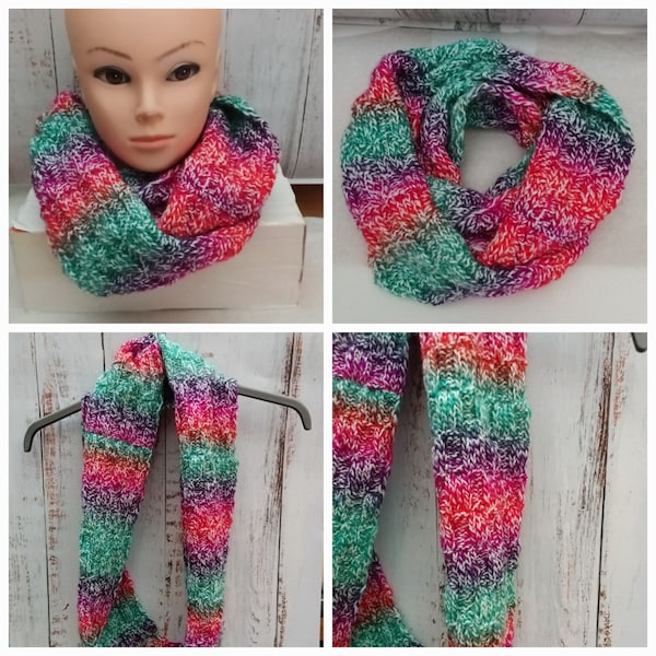 Multicolored knitted choker, acrylic, soft, knitted snood, 128 cm / 25 cm