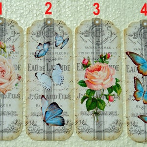 marque pages , signet , papier photo brillant , papillons , fleurs ,  liberté , vintage , lecture