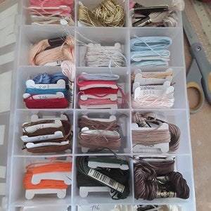 box, with dmc embroidery threads (no 1), embroidery threads, hands,
