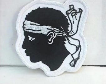 patch,, crest, Corsica, Corsica, emblem, cotton, white, black embroidery, 8/7.5 cm or round 9 cm