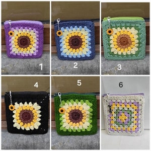 monedero, tarjetero, bolsita pequeña, 13/13 cm, abuela, girasol, charm, forrado, cremallera, bolso azul o verde o lila