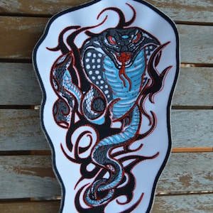iron-on embroidered snake patch, colorful, white cotton, 27 H / 16 L cm