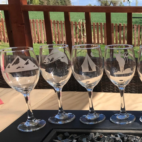 The Mountains Are Calling Wine Glasses ---Etched