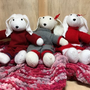 Custom made Knitted Stuffed Bunny with Removable Clothing