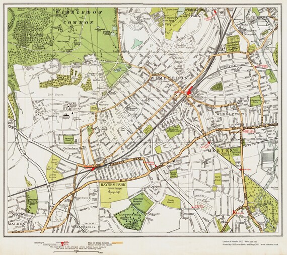 Map Of Wimbledon And Surrounding Areas London 1932 Series Showing Wimbledon Merton Raynes Park | Etsy Uk