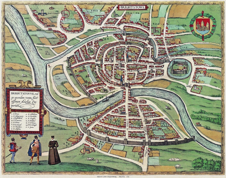 Old Map Bristol en 1568 plan de la ville par Braun Etsy France