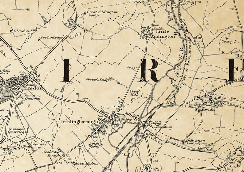 Old Map of the Environs of Wellingborough Northamptonshire - Etsy UK