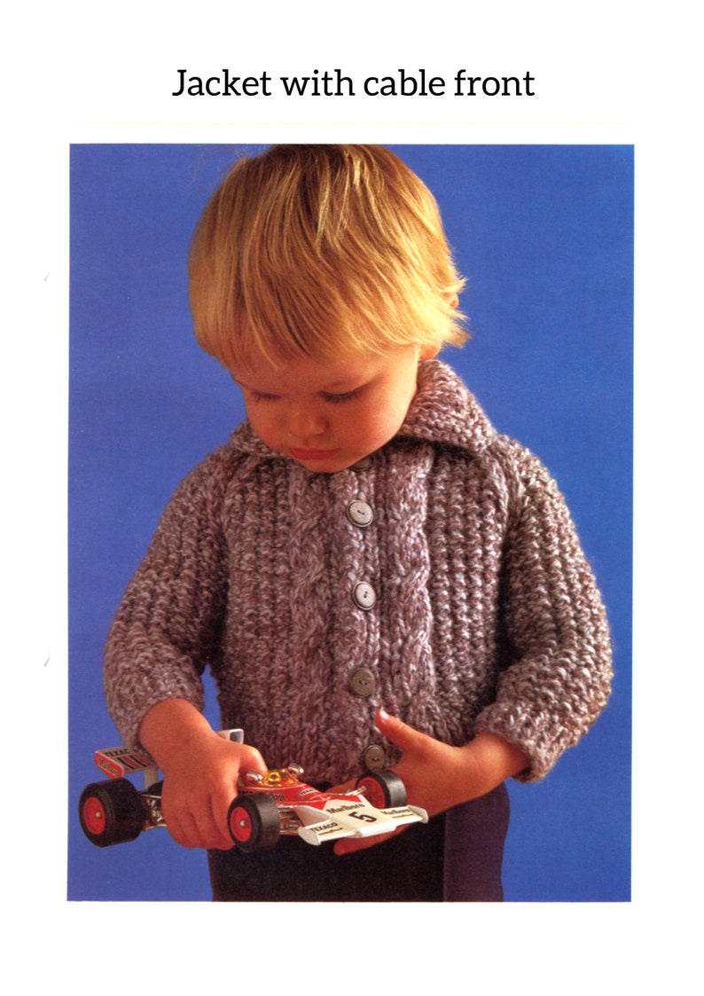 size 18-22 inch pdf Baby toddler jacket with a cable front in super bulky wool knitting pattern digital download