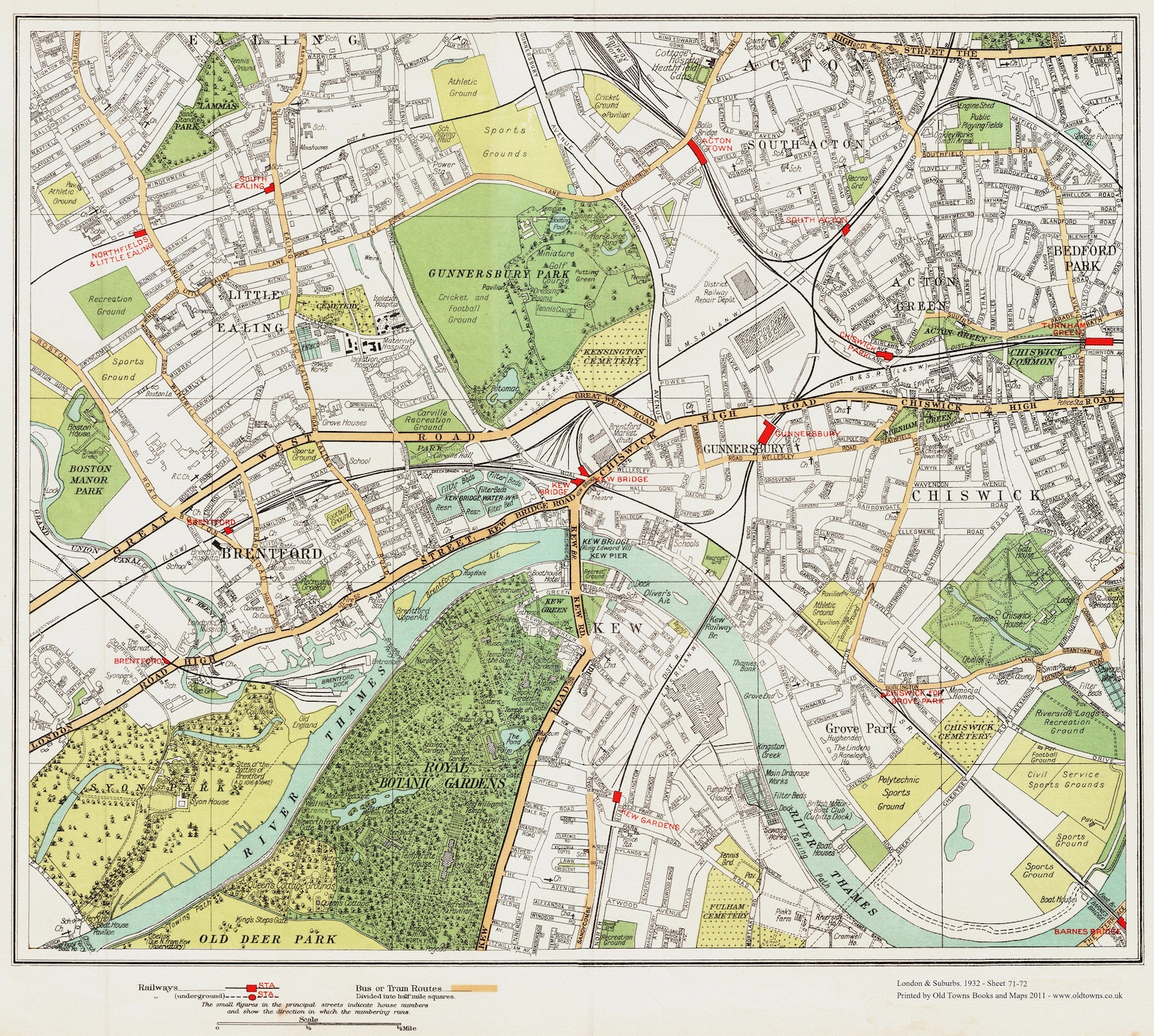 London 1932 Series Showing , Brentford Kew Chiswick Area, Map 71-72 ...
