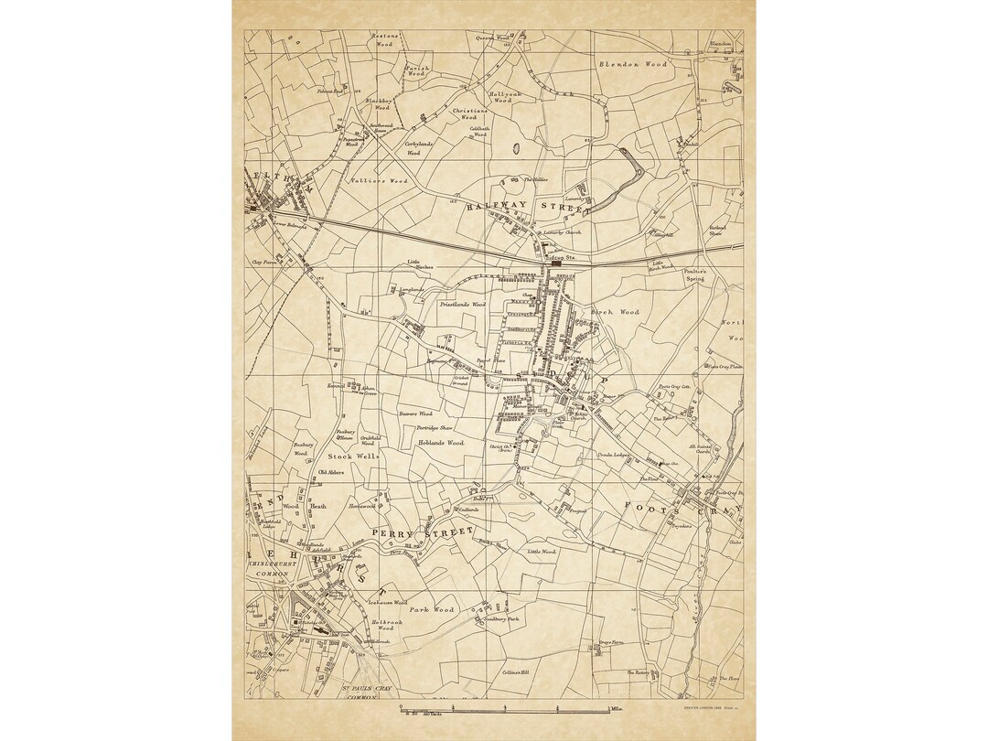 Sidcup Halfway Street Perry St , Old Map 1888 Greater London Size 55 X