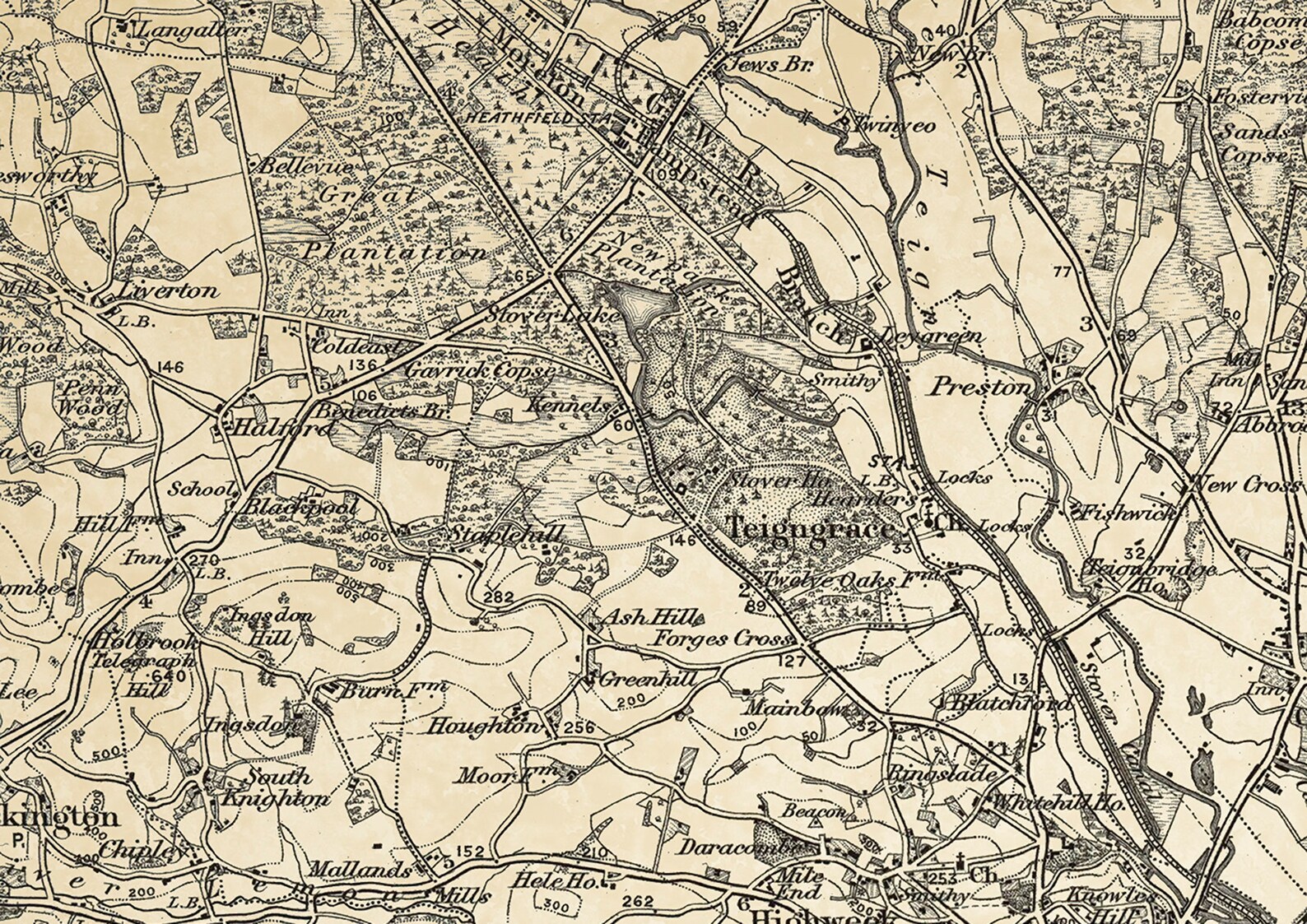 Old Map of the Environs of Newton Abbot Devon 1898 Etsy UK